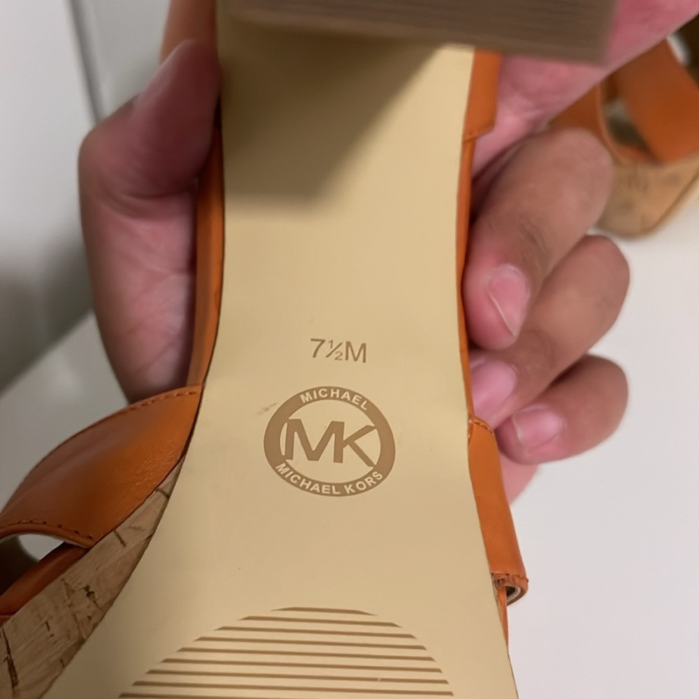 Michael Kors Tan Cork Platform T-Strap Heels - Picture 2 of 4